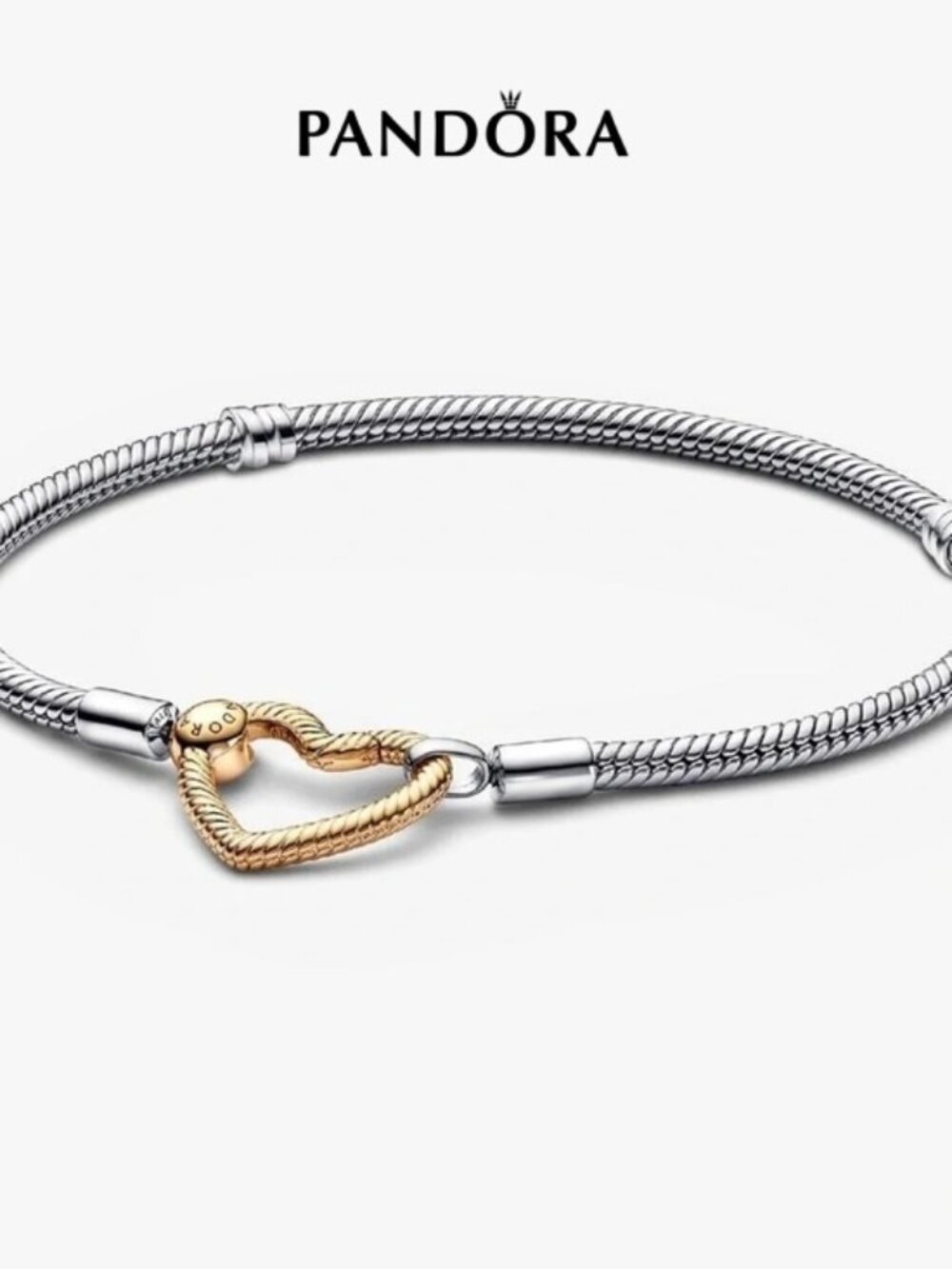 Pandora Two-Tone Heart Clasp Bracelet — Silver & Gold